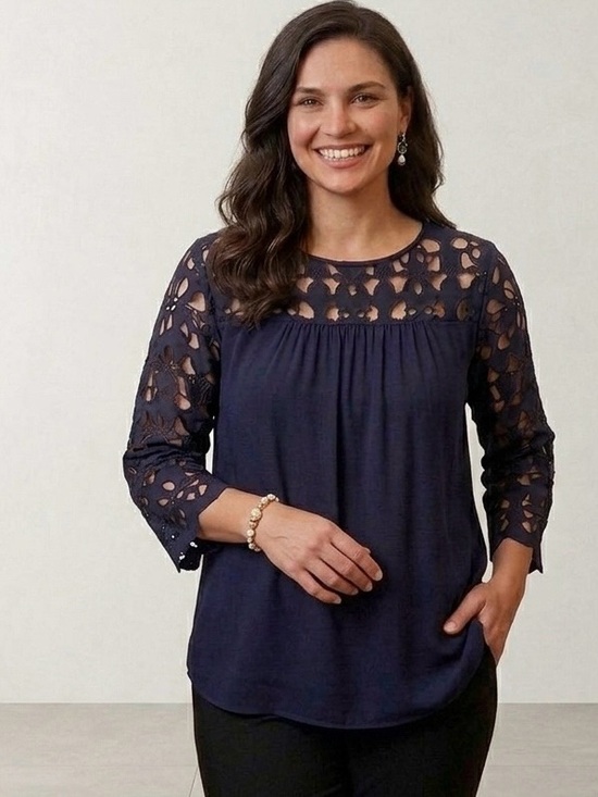 LOFT Tops - Loft Navy Lace Women's Top